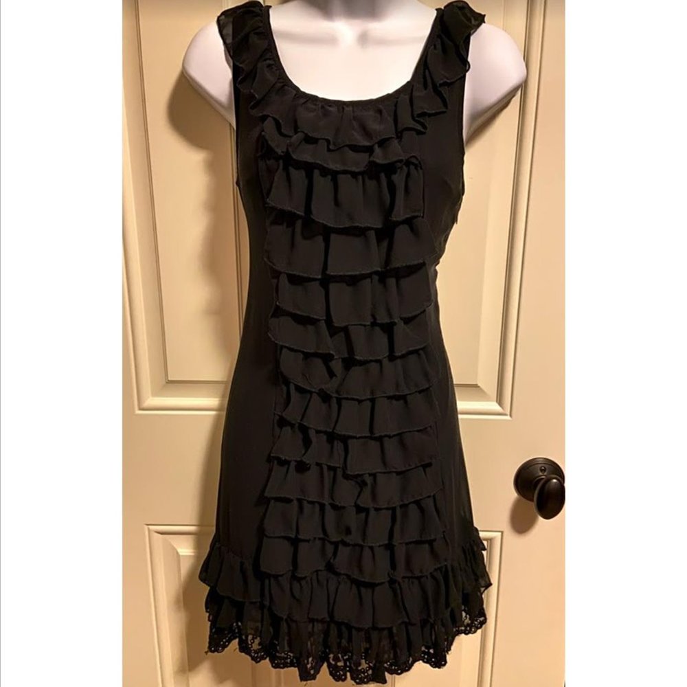 Women's Black Ruffle with Lace Mini Dress